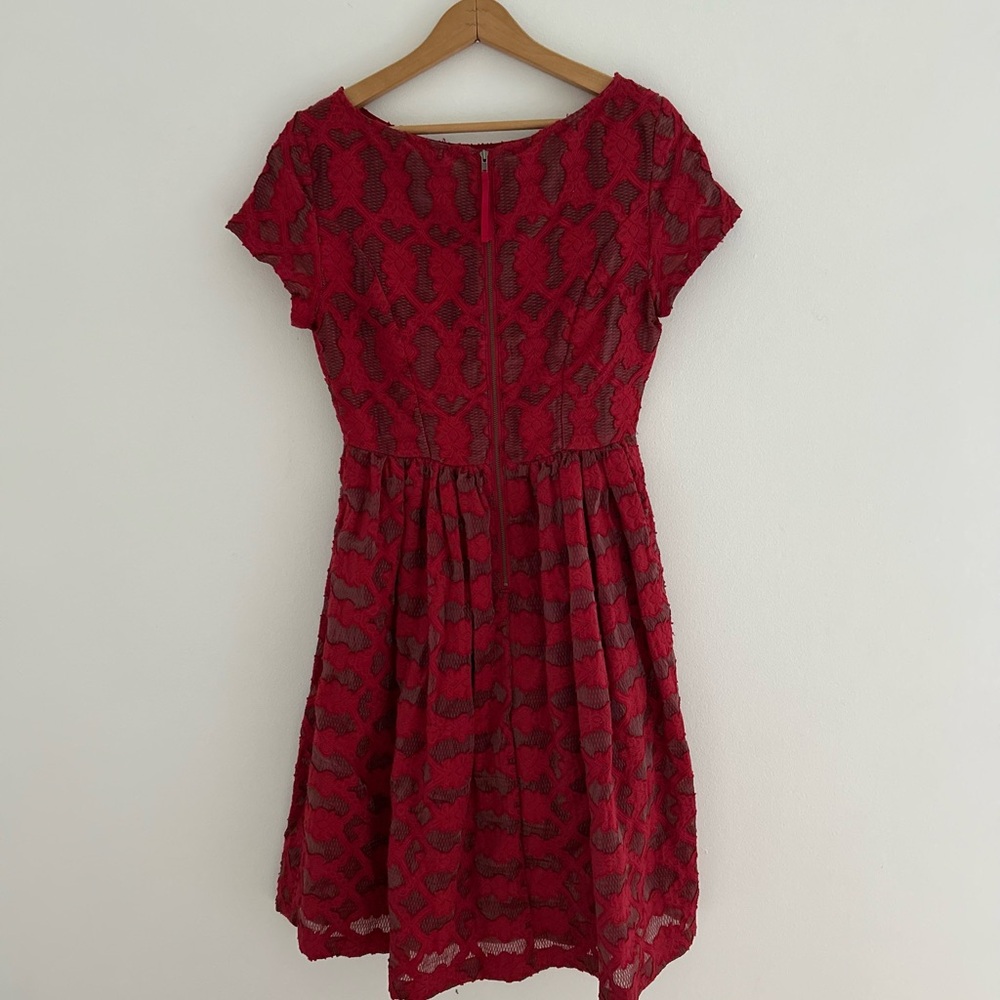 Moulinette Soeurs Red Pleated Fit and Flare Mini Dress